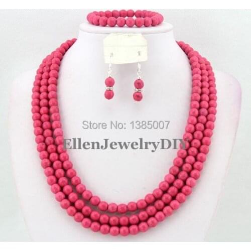 Pink African Jewelry Set Nigerian African Wedding Beads Jewelry Set Beads Necklace Set W6621