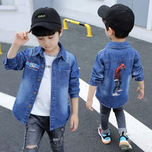 FYH Kids Clothing Boys Denim shirt Spring Autumn Turn-down Collar Big Children Shirts For 4-14 Years Old Kids Wear Long-sleeve