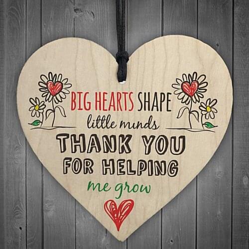 TENSKE Thank You For Helping Me Grow Wooden Love Heart Hanging Pendant Plaque Teacher Leaving Gift Nursery Wooden Plaque Decor