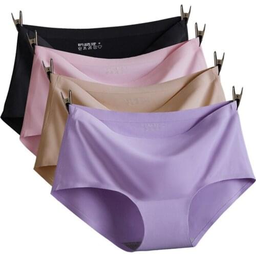 3PCS Lady Sexi mid Waist Female Invisible Underwear Women Seamless Panty ice silk soft Briefs comfortable Lingerie sexy briefs
