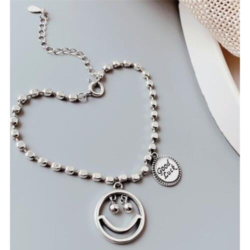 2020 New Arrival Smiley Face Beaded Bracelets For Girls Lucky Letters Lobster Real Adjustable Bracelet Punk Hip Rock