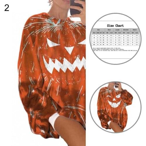 Halloween Printed Women Pullover Sweatshirt Pumpkin Face Printed Top O-Neck Loose Fit Ladies Autumn Hoodies Outerwear Streetwear