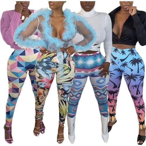 2021 Print Women Skinny Leggings Summer Slim Pencil Pant Ladies Sexy Trouser Biker Jogging Pants High Waist Sporty Bottoms