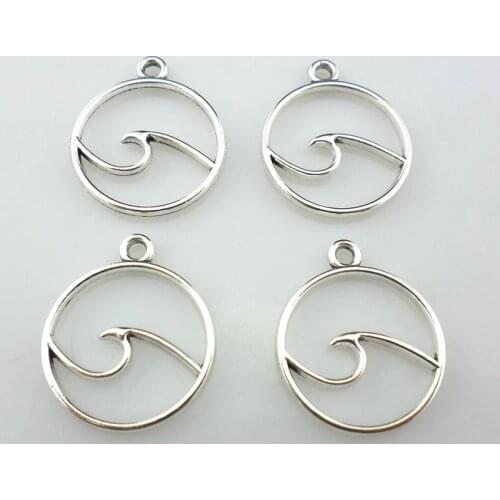 24pcs Tibetan Silver Alloy Ocean Wave Round Charms Pendants 20x23mm Jewelry Findings