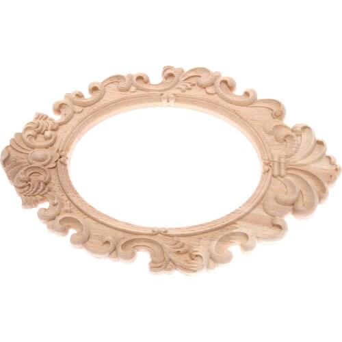 1pc Solid Wood Door Heart Flower Decor Vintage Carved Applique Oval Onlay Woodcarving Decal Hollow Lace Furniture Decor 31*20cm