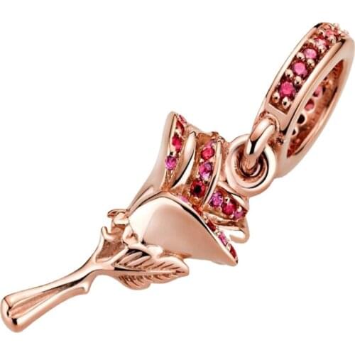 2021New S925 Sterling Silver Love and Rose Charm Fit Original 3mm Bracelet&Bangle For Women Birthday Fashion Jewelry Gift