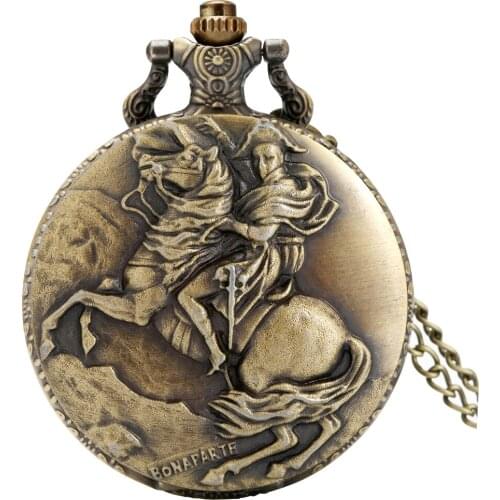 Bronze Napoleon Bonaparte Horse Knight Design Antique Quartz Pocket Watch Vintage Hero Necklace Pendant Pocket Clock FOB Gifts