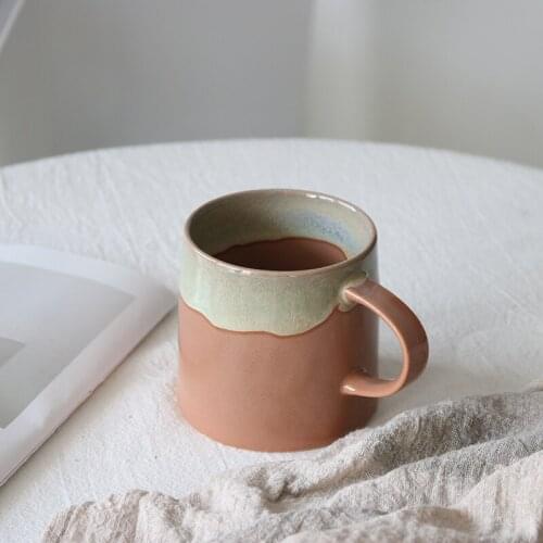 Kids Pink Milk Mug Coffee Aesthetic Minimalist Coffee Retro Nordic Office Mug Ceramic Pink Handmade Caneca Drinkware BY50MU