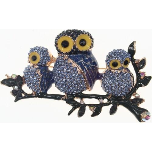 Teen Girl Ctystal Cute Bird Branches Animal Collection Enamel Owl Brooch Pin For Women