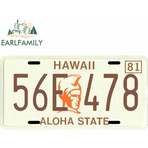 EARLFAMILY 13cm x 6.6cm for Hawaii 56E 478 License Plate Car Stickers Waterproof RV VAN Scratch-proof Decal Vehicle Decoration