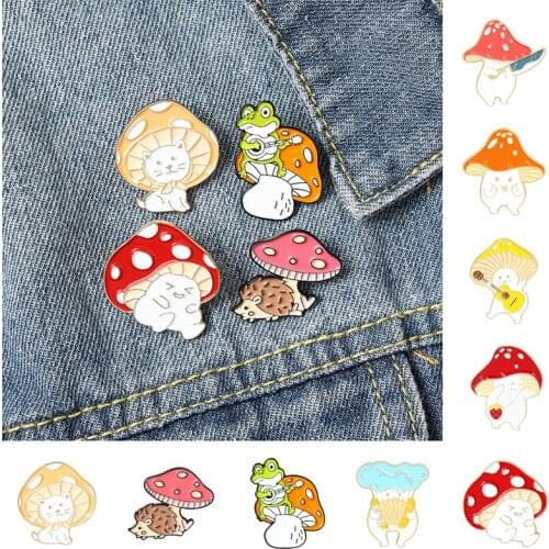 Cute Mushroom And Animal Guitar Strawberry Enamel Brooch Bags Scarves Clothing Hats Badge Metal Pins Brooches