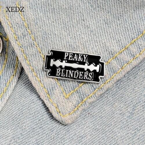 XEDZ Black razor blade sharp Halloween weapon PEAKY BLINDERS text enamel brooch denim clothes pendant jewelry gift