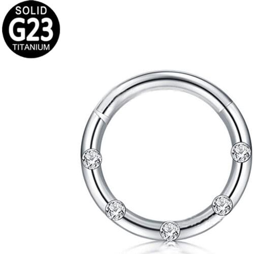 G23 Titanium Nose Ring Septum Piercing Clicker 16G CZ Hinged Segment Ear Cartilage Tragus Piercings Nose Studs Body Jewelry