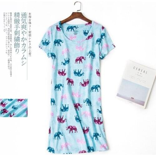 Cotton Pyjamas With Short Sleeves Cute Cartoon Nightdress Large Printed Pattern Sleepwear Loose Breathable Casual Homewear