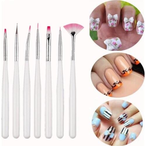 2020 New 7PCS Nail Painting Brushes UV Gel Acrylic Nail Art Brush Manicure Brush Pen Dotting Painting White Nail Brush Set