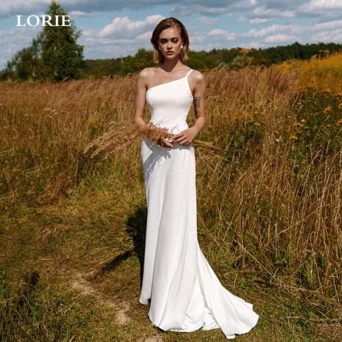 LORIE Simple Beach Wedding Dresses 2021 Satin One Shoulder Backless Bridal Dress Vestido De Noiva Boho Wedding Party Gowns