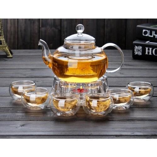 Tea Set High Borosilicate glass Tea Pot Set Infuser Coffee Tea Leaf Herbal 6 Cups Warmer Teapot Gift Kitchen accessories Home