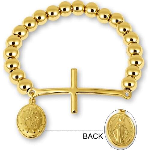 Stainless Steel Beaded Bracelets For Women Men Religion Virgin Mary Rosary Cross Stretch Strand Bracelets Couple Jewelry