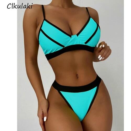 2021 New Sexy Patchwork Bikinis Swimsuit Womens High Cut Swimwear Summer Female Swim Bikini sets Push Up Splicing Bathing Suits