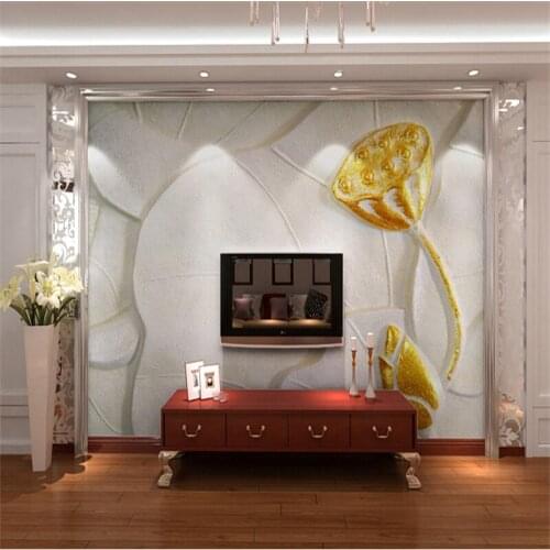 Beibehang wallpaper stereo chinese style gold lotus sofa tv background wall papers home decor photo wallpaper for walls 3 d