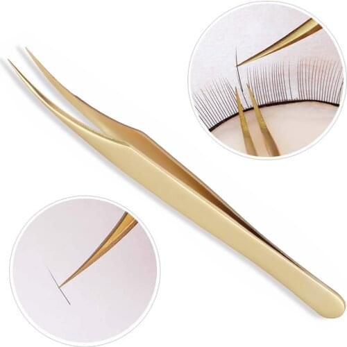 MEIANNA Stainless Steel Eyelashes Tweezers Professional For Lashes Extension Gold Decor Anti-static Eyelash Tweezer Makeup Tools
