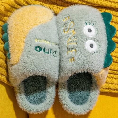 Plush Slippers Female Autumn And Winter Thick-Soled Cartoon Cute Warm Indoor Home Shoes Male Student Couple Casual Cotton Slippe