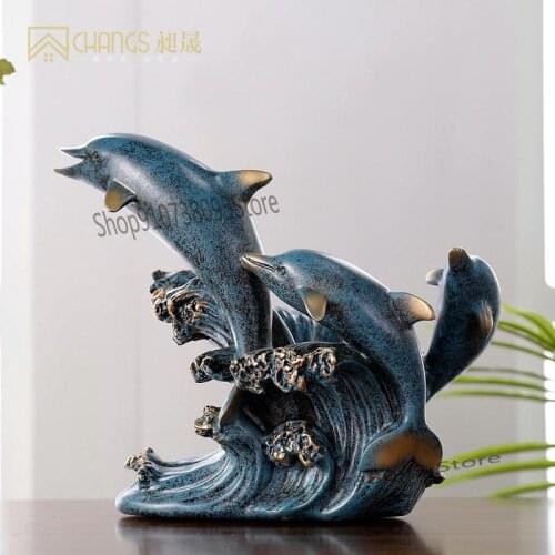 Red Wine Shelf Dolphin Ornaments Home Creative Living Room Wine Cabinet Window Porch Ornaments European Resin Craft Furnishings
