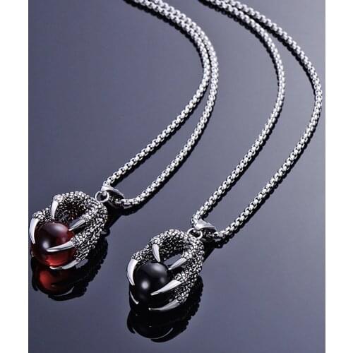Cool Stainless Steel Mens Dragon Claw Dragon Ball Necklace Pendant Fashion Jewelry Mens Necklace Punk Hip Hop Chain Necklace