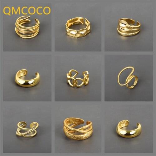 QMCOCO 925 Silver Irregular Geometric Rings Open Adjustable Rings For Woman Man Birthday Party Gifts Jewelry Accessories