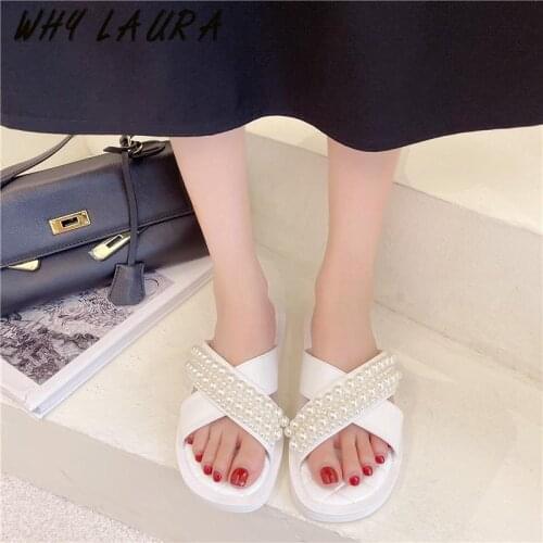 Ladies' sandals platform vintage shoes 2021 fashion womens shoes summer pearl sandals woman Flip Flop Chaussures Femme