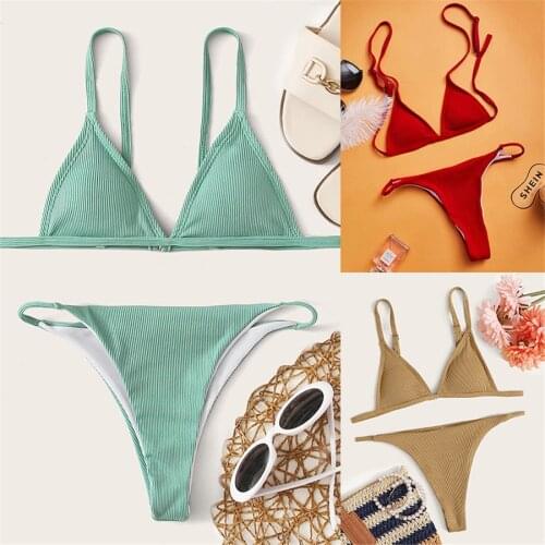 Sexy Solid Bikini Thong 2021 Push Up Bikini Set Swimsuit Women Swimwear Bathing Suit Brazilian Beachwear swimming suit women