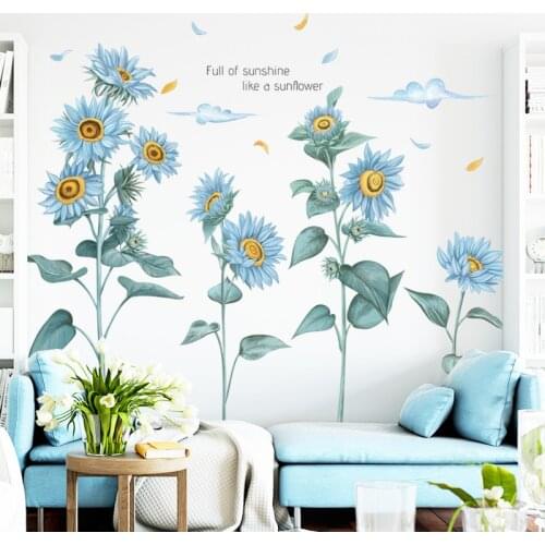 Blue Sunflower Wall sticker plant flowers Bedroom Sofa Background Living room decoration Porch Wall decor self-adhesive Sticker