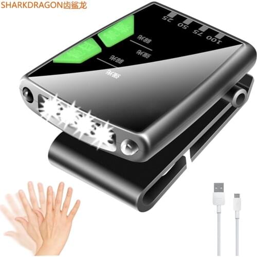 Smart sensor headlamp USB rechargeable Waterproof fishing LED headlamp Hat clip lamp Built-in Battery