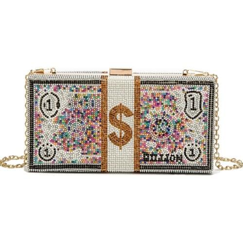 Stack of Cash Designer Box Handbags Women Money Clutch Purse Evening Bags Diamond Party Cocktail Handbag