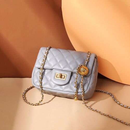 Sheepskin Female Bag Square Bag 2021 New Real Leather Bag One-shoulder Cross-body Bag Fashion Small Wind Ling Lattice Chain Bag