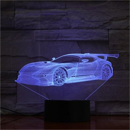 Super Running Car Acrylic 3D Lamp 7 Color Change Night Light Baby Gifts LED USB Desk lamp Atmosphere Decor souvenir Remote 1726