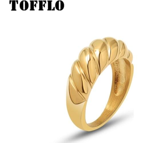 TOFFLO Stainless Steel Jewelry Ins Retro Thread Wave Casting Heavy Industry Ring Tail Ring BSA157