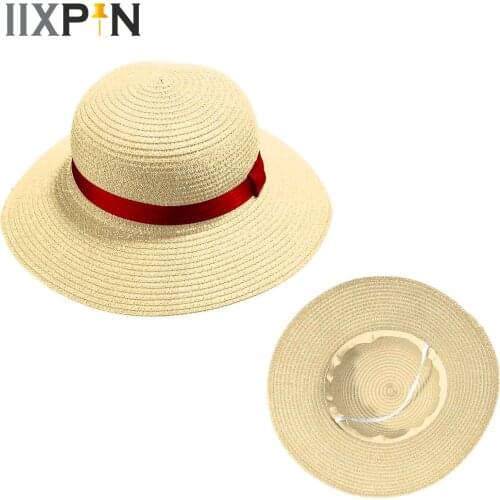Unisex Summer Sun Protection Caps Ribbon Strap Fastened Straw Hat Japanese Anime Cosplay Hats Halloween Cartoon Caps Beach Hat