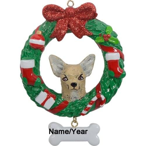 Chihuahua Wreath Resin Crafts Shiny Christmas Ornaments Hand Painted Easily Personalized as for Pug Owners Gifts or Home Decor