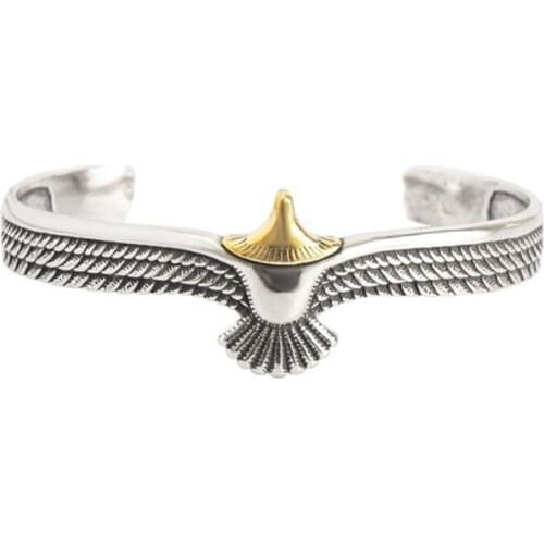Vintage Eagle Flying Feather Pattern Bangles Bracelet Opening Adjustable Mjolnir Viking Runes Amulet Bangles Norse Mythology