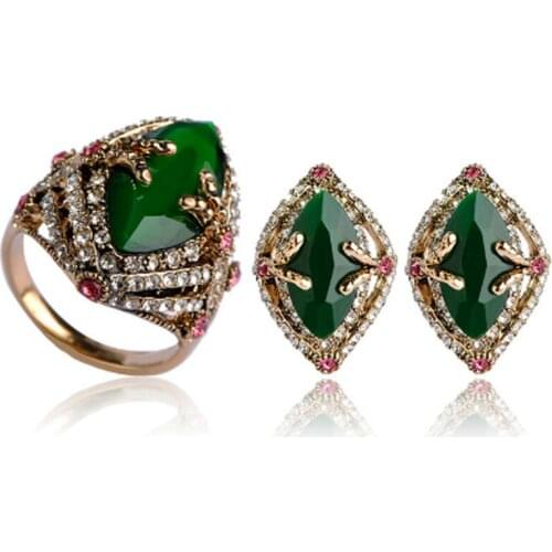 Zlxgirl jewelry Green Turkish Earring with ring jewelry sets for womens party bijoux gifts women fashion wedding ear jewelry