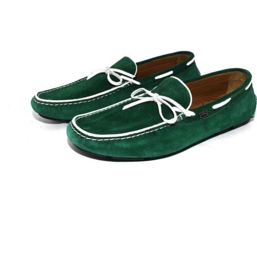 Handmade Vintage Style Green/White Suede Driving Mocs, Full Leather Moccasisn, Old School Party Shoes, Casual, White Tassels