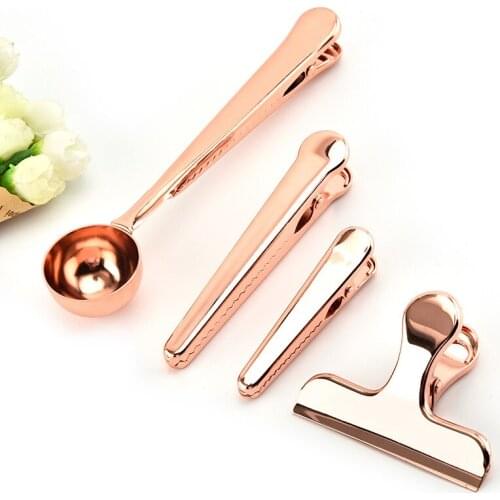 Stainless Steel Rose Gold Coffee Spoon Sealing Clip Food Sealing Clip Office Bill Clip Kitchen Accessories
