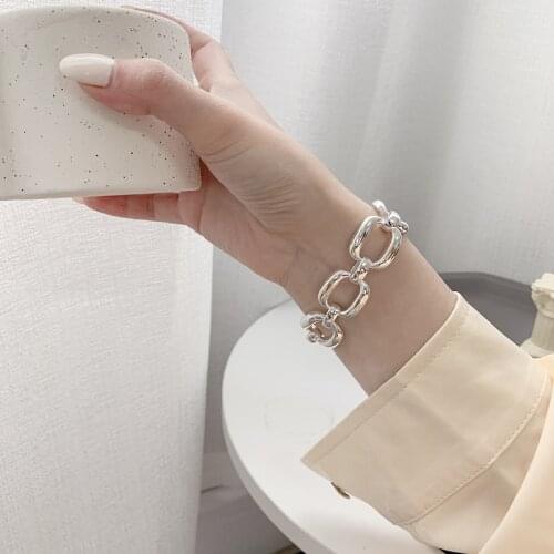 VENTFILLE 925 Sterling Silver Bracelets for Women Trend Hip Hop Vintage Thick Chain Creative Hollow Geometric Design Jewelry