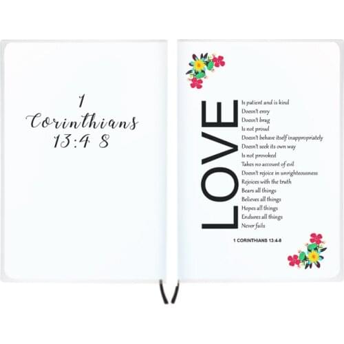 1 Corinthians 13 4-8 Notebook Bible Verse Quote- Love Never Fails -Scripture Prayer School Note Book Cover- Love is Patient Kind