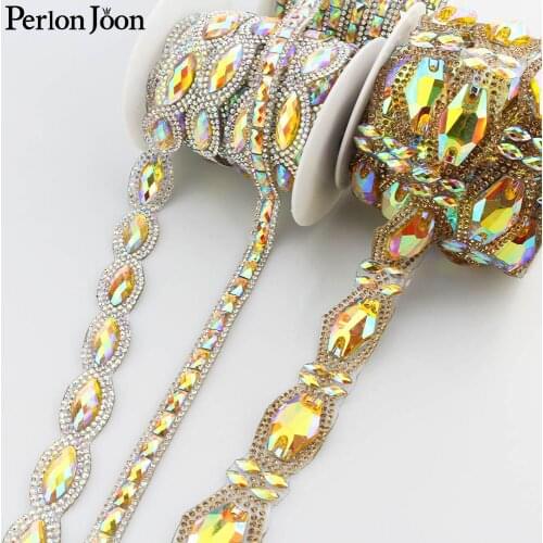 1yard three size gold AB crystal rhinestone trim DIY rhinestone webbing ironing on dress shoes bag decoration accessories TR045