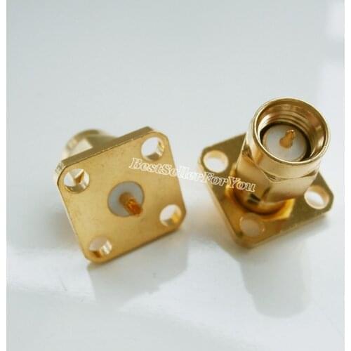 10Pcs SMA male plug 4-hole flange solder panel mount straight Connector