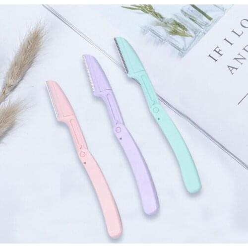 200pcs/lot Eyebrow Trimmer Razor Three-Color Foldable Eyebrow Shaving Blade Knife Sharp Micro Mesh Makeup Tools HA2365