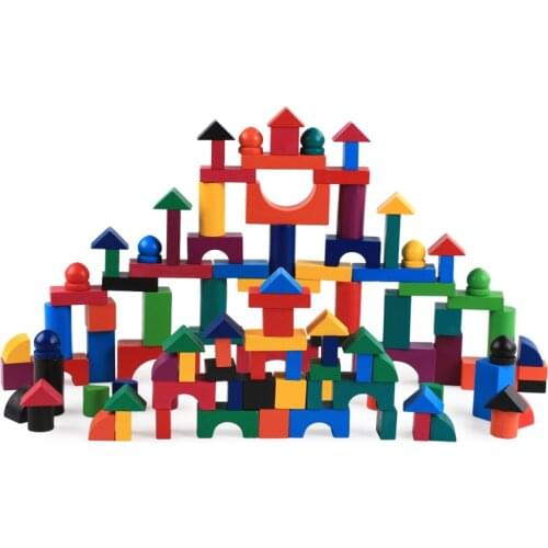 2019 New 112 pcs/set small wooden blocks color sort wooden constructor rainbow wood Early Learning Educational parent-child game