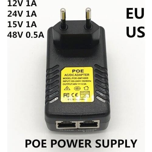 1pcs DC 12V 15V 24V 48V 0.5A 1A POE adapter Power Supply Charger Transformer For Injector Ethernet CCTV Security IP Camera Phone